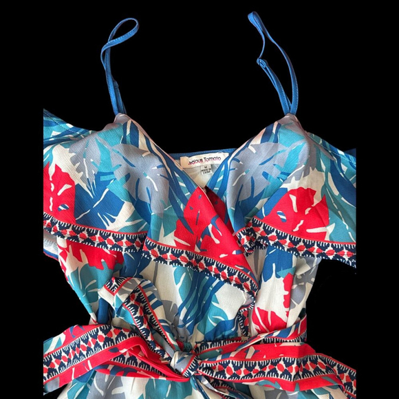 Jealous Tomato Tropical Leaf Cold Shoulder Romper M | Belted Ruffle Resort Wear - Picture 2 of 4